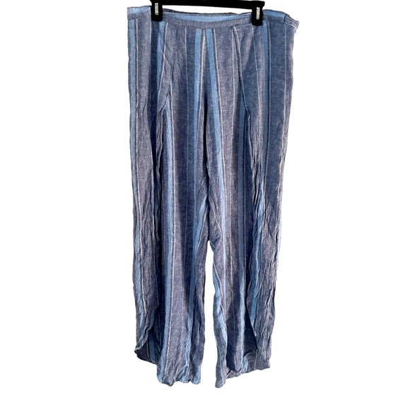 Anthropologie Drew Blue Striped Linen Blend‎ Split Leg Harem Pants - Picture 1 of 7